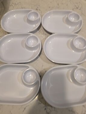 White Appetizer Plates with Dipping Bowls Set of 6 Fries And Ketchup Kids Plates